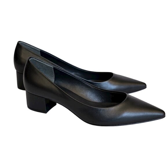 Via Spiga Guervie Black Leather Block Heel Pointed Toe Pumps Shoes Sz 8.5 #177H - Picture 2 of 9